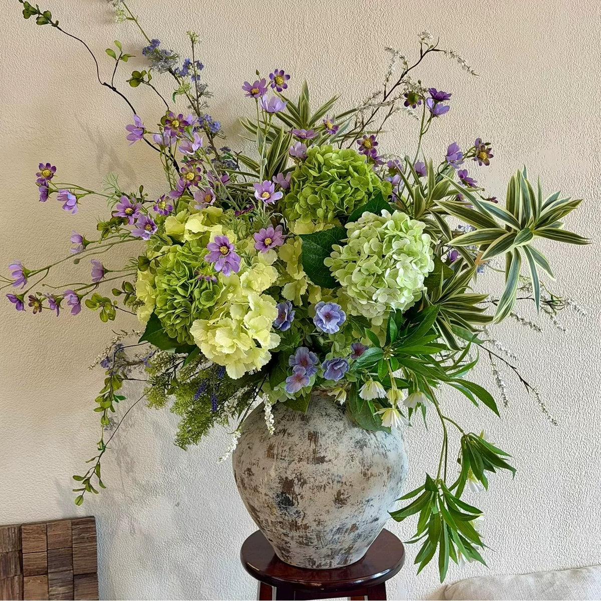 ValarFlower White Green Artificial Floral Bouquet, Fresh Garden Style Flower Arrangement for Wedding and Home Decor VB-277