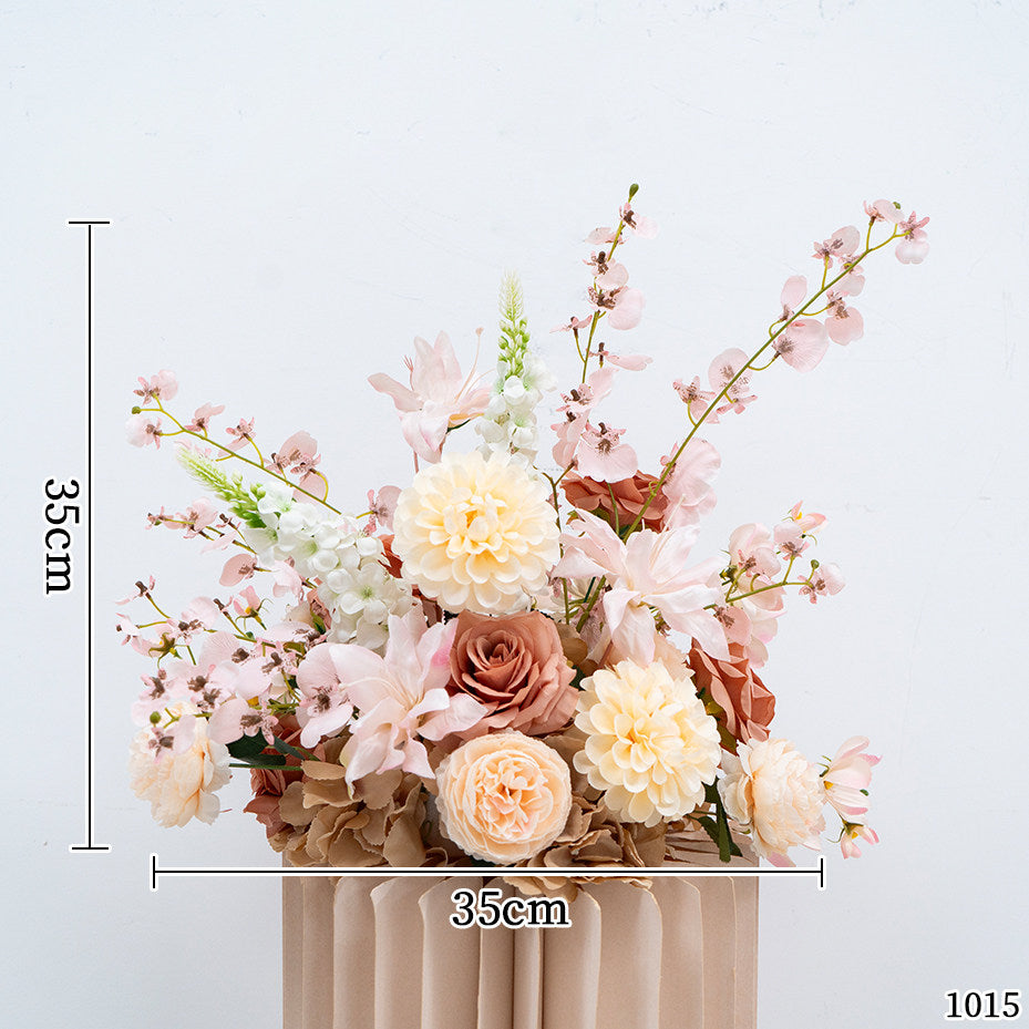 ValarFlower Luxury Peach Floral Wedding Arch Backdrop, Artificial Flower Ceremony Arch with Garden Style Arrangement, Romantic Outdoor Wedding Decor, Engagement Party Entrance Decoration FA-359