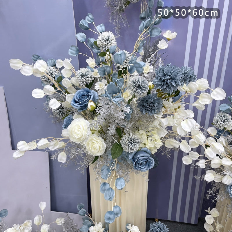 Configuración de flores artificiales inspiradas en la primavera – Conjunto de flores artificiales azules y amarillas para eventos FA-264