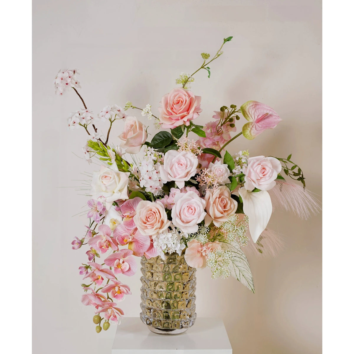 ValarFlower Soft Pink Artificial Flower Arrangement, Romantic Rose Orchid Floral Decor for Wedding and Home VB-289