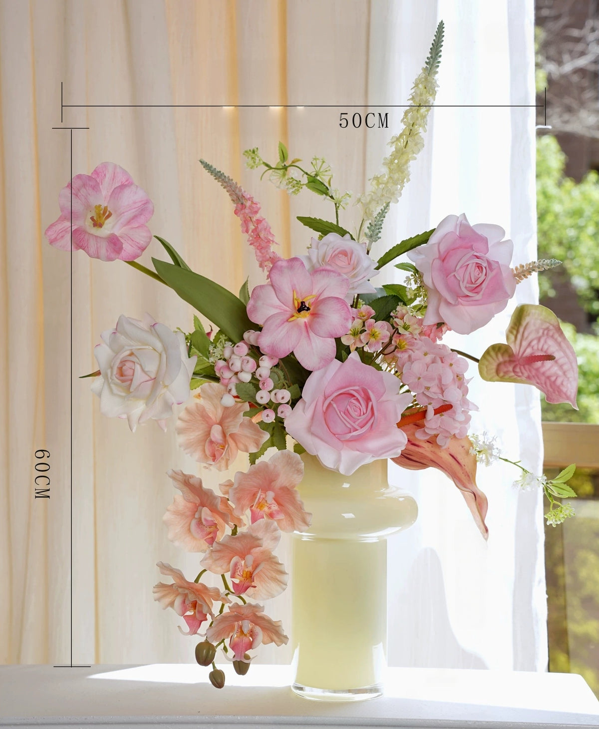 ValarFlower Soft Pink Artificial Flower Arrangement, Romantic Rose Orchid Floral Decor for Wedding and Home VB-302