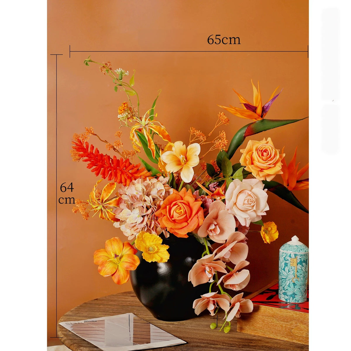 ValarFlower Golden Orange Artificial Flower Arrangement, Tropical Orchid Rose Floral Decor for Home and Event Styling VB-292