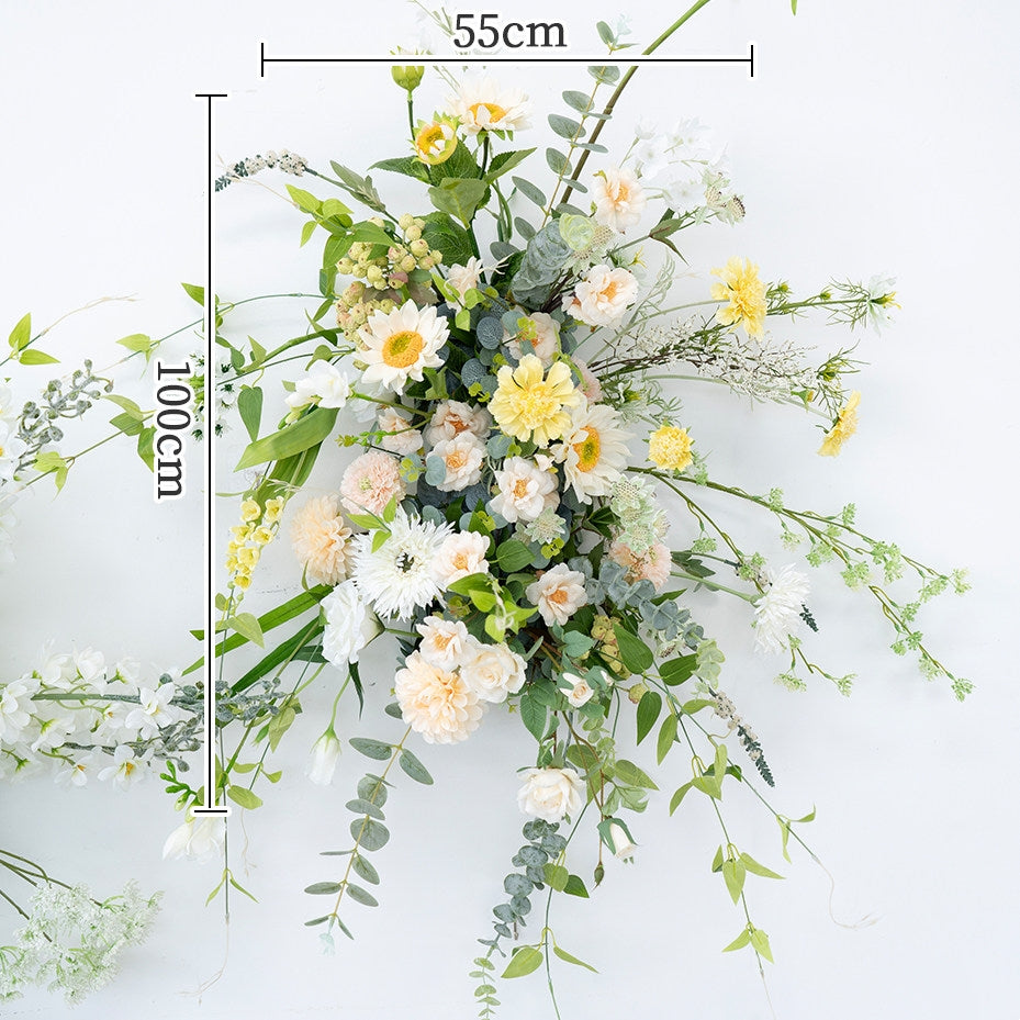 ValarFlower Artificial White Yellow Daisy Garden Floral Arrangement Set for Wedding Ceremony Aisle Decor, Outdoor Party & Event Decoration FA-347