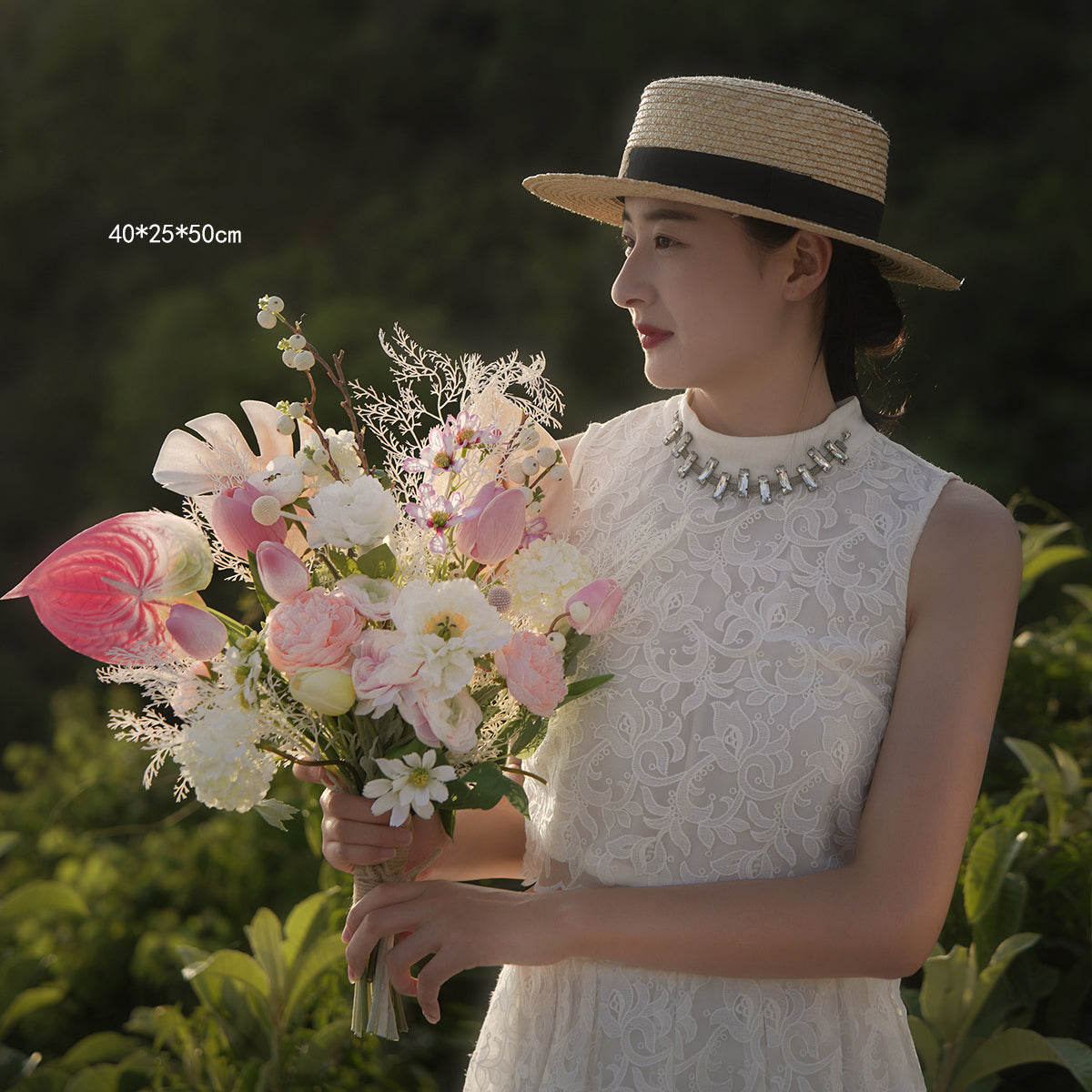 Romantic Naturalist Bridal Bouquet | Silk Floral Arrangement for Outdoor Weddings & Elegant Home Décor VB-103 (Without Vase)