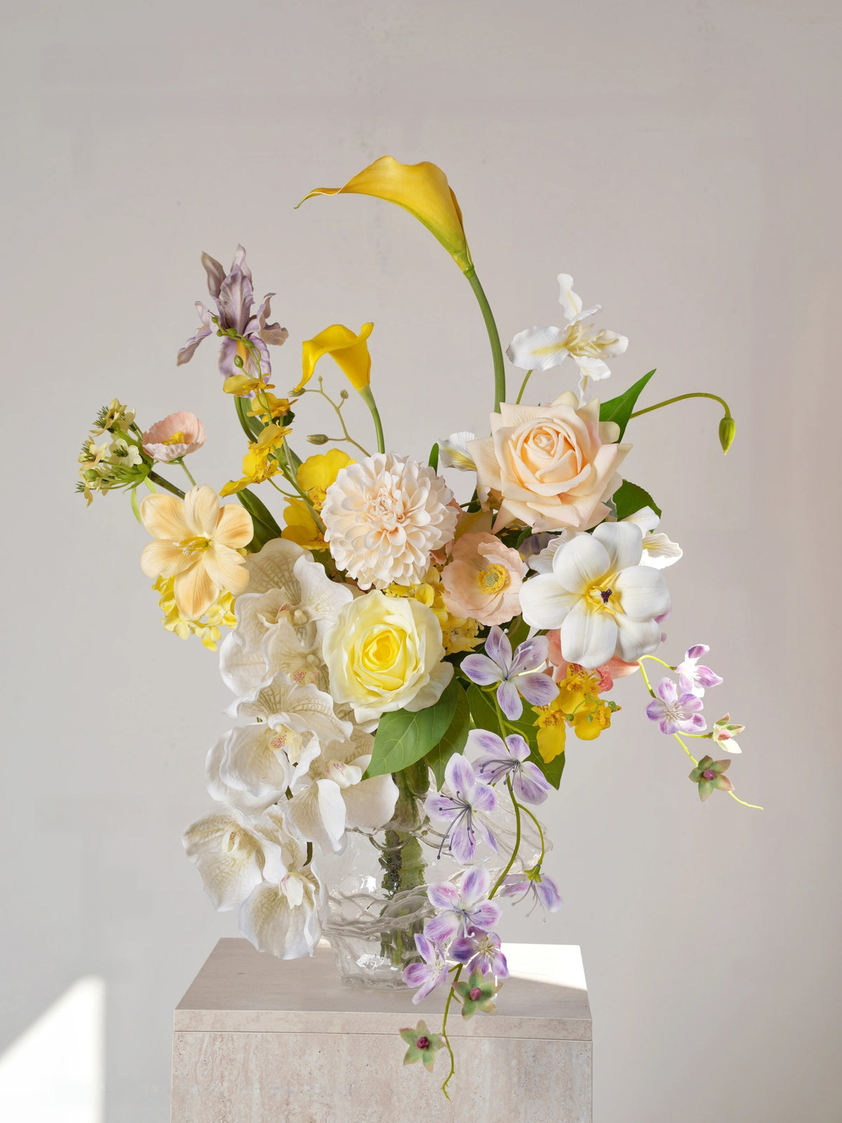 ValarFlower Yellow Ivory Artificial Flower Arrangement, Soft Orchid Rose Floral Decor for Wedding and Home VB-312
