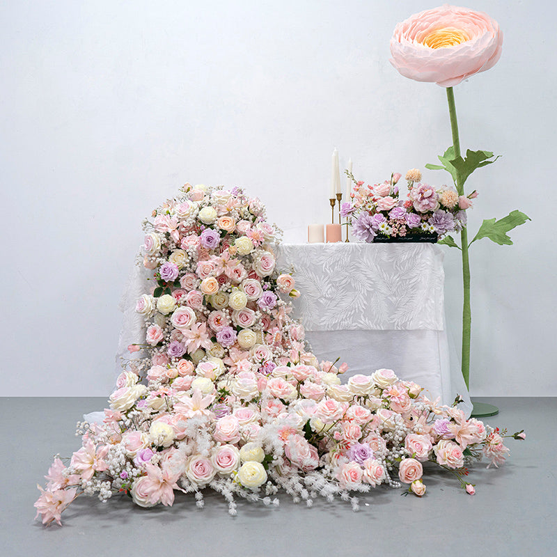 Elegant Pink and Lavender Floral Wedding Table Runner, Artificial Flower Arrangement, Reception Decor & Event Display FA-214