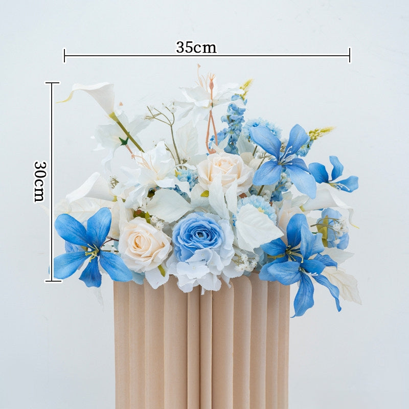 ValarFlower Luxury Artificial Wedding Floral Installation Set, Blue & White Faux Flower Decor, Ceremony Backdrop Arrangement, Event Venue Decoration FA-356