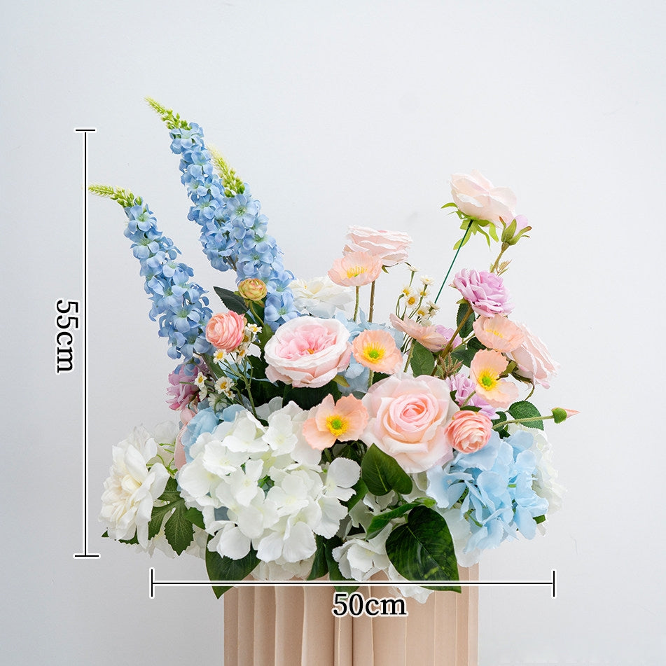 ValarFlower Pink Blue Artificial Floral Wedding Arrangement Set, Faux Flower Decor for Ceremony Aisle, Welcome Area, Outdoor Wedding & Party Event FA-352