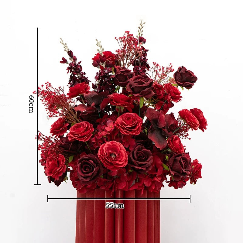 ValarFlower Burgundy Red Artificial Flower Arrangement Set, Luxury Rose Floral Decor for Wedding and Event Styling FA-374