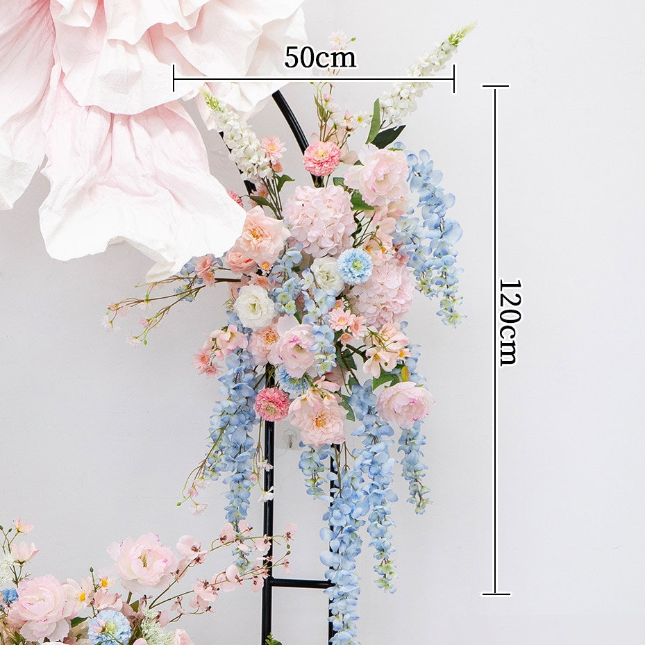 ValarFlower Luxury Artificial Wedding Arch Floral Installation, Pastel Pink & Blue Faux Flower Ceremony Backdrop, Garden Party Decor, Event Entrance Decoration with Floral Arrangements FA-358