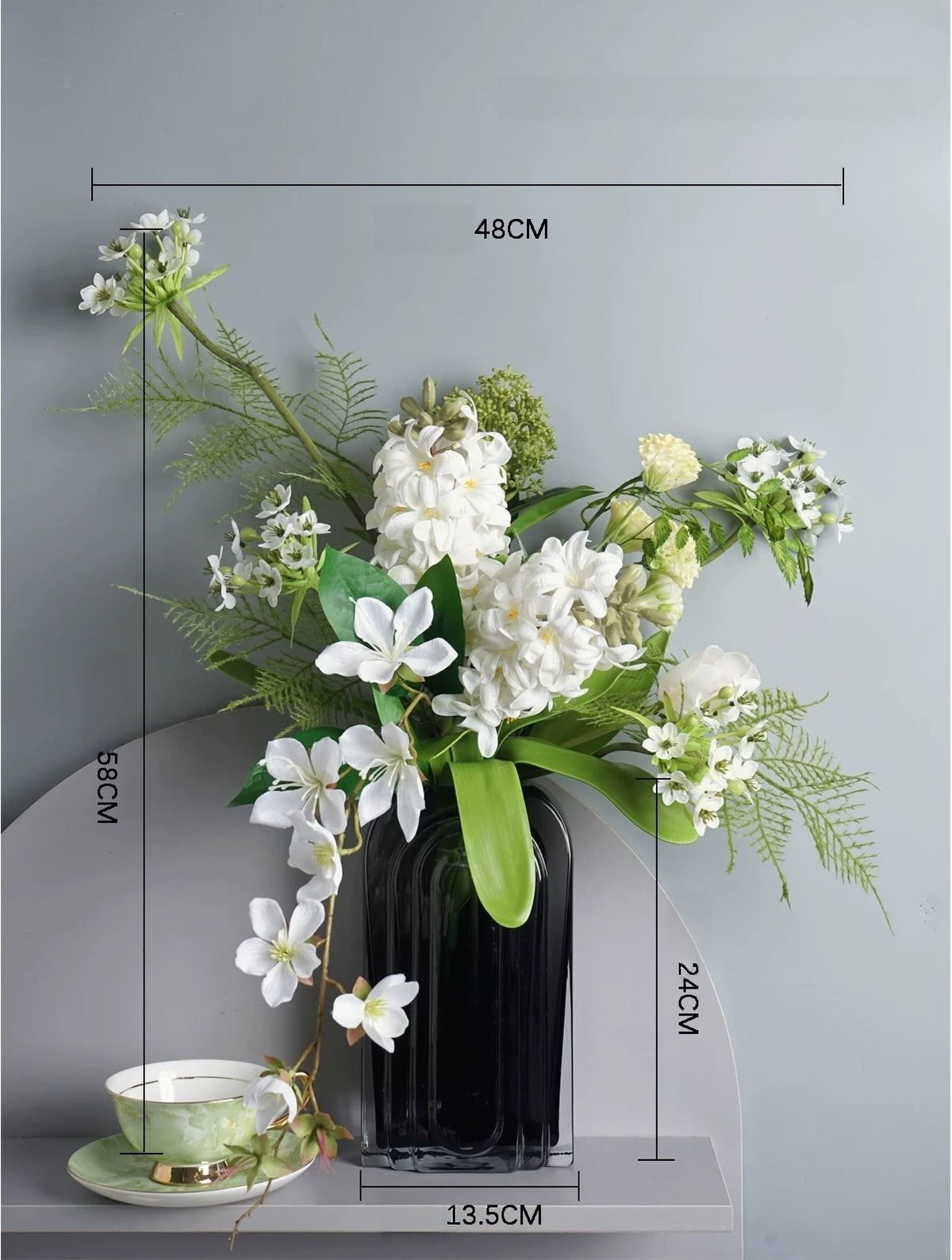 ValarFlower White Orchid Artificial Floral Arrangement, Modern Tropical Flower Decor with Green Palm Leaves VB-280
