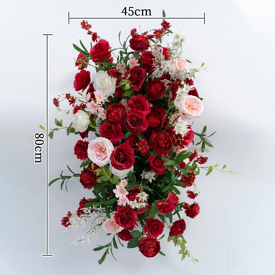 Valar Flower Red Rose Floral Wedding Arch – Luxury Faux Flower Arch for Ceremony & Event Backdrop FA-314