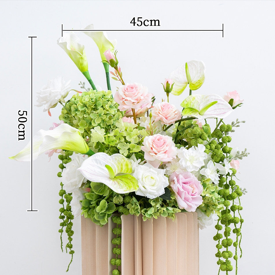 ValarFlower Artificial Floral Wedding Column Set, Pink White Flower Arrangement for Ceremony Aisle, Outdoor Wedding & Event Decor FA-351