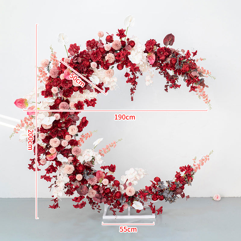 Romantic Crescent Wedding Arch, Artificial Floral Backdrop, Elegant Ceremony Decor & Event Display VA-319