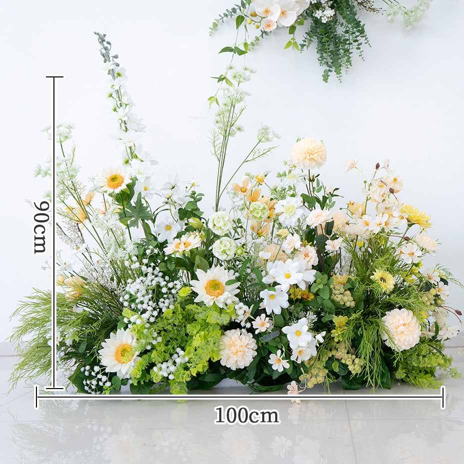 ValarFlower Artificial White Yellow Daisy Garden Floral Arrangement Set for Wedding Ceremony Aisle Decor, Outdoor Party & Event Decoration FA-347