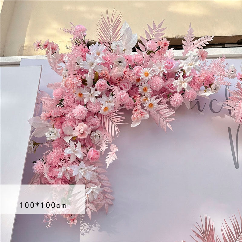 Valar Flower Pink Wedding Aisle Floral Runner — Faux Silk Flower Pathway Decor & Corner Arrangements WF-119
