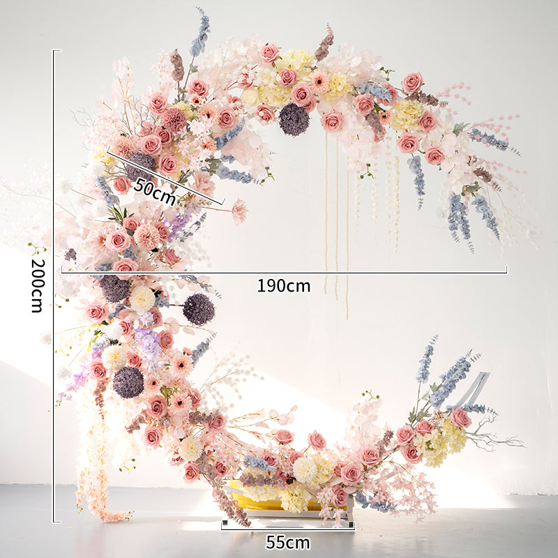 Dreamy Pastel Crescent Wedding Arch, Artificial Floral Backdrop, Elegant Ceremony Decor & Event Display VA-321