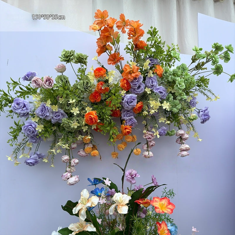 Configuración de flores artificiales inspiradas en la primavera – Conjunto de flores artificiales azules y amarillas para eventos FA-264