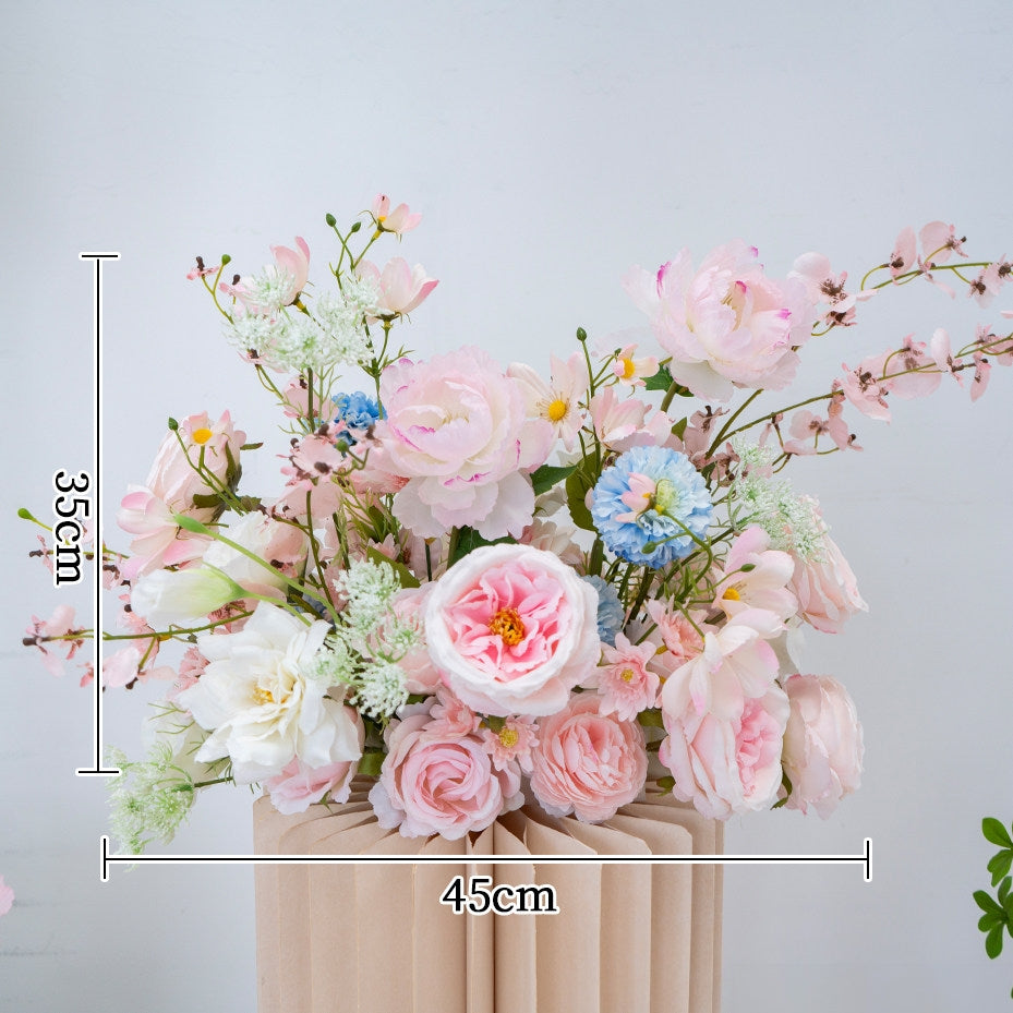 ValarFlower Luxury Artificial Wedding Arch Floral Installation, Pastel Pink & Blue Faux Flower Ceremony Backdrop, Garden Party Decor, Event Entrance Decoration with Floral Arrangements FA-358