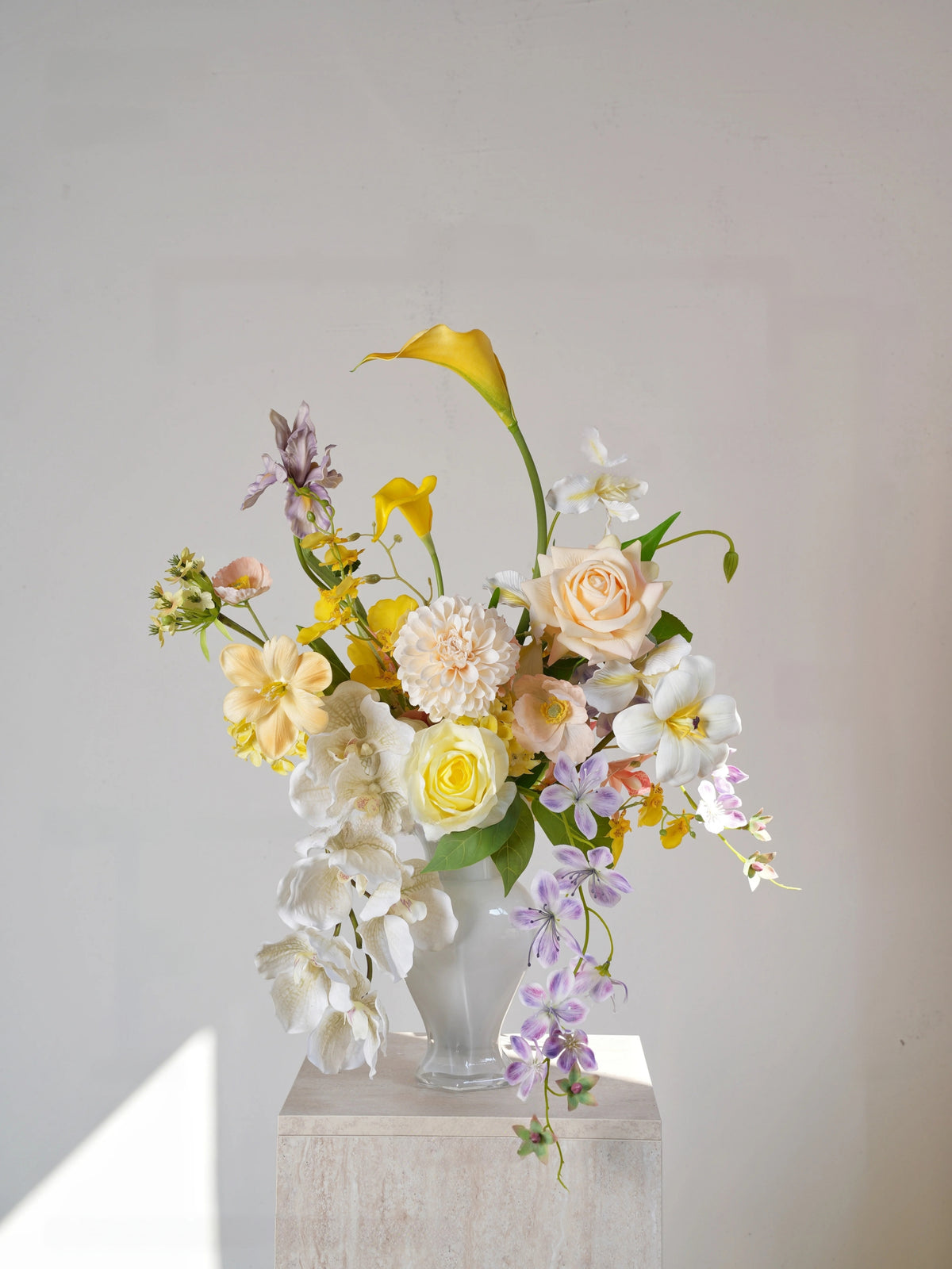 ValarFlower Yellow Ivory Artificial Flower Arrangement, Soft Orchid Rose Floral Decor for Wedding and Home VB-312