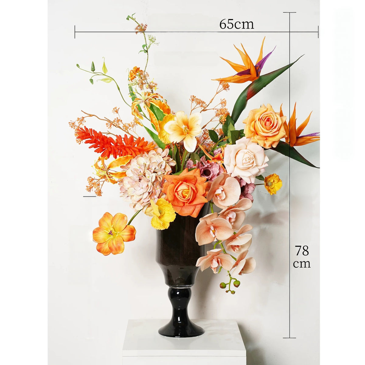 ValarFlower Golden Orange Artificial Flower Arrangement, Tropical Orchid Rose Floral Decor for Home and Event Styling VB-292
