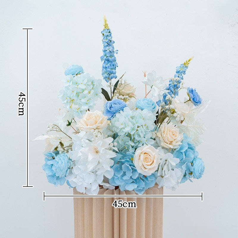 ValarFlower Luxury Artificial Wedding Floral Installation Set, Blue & White Faux Flower Decor, Ceremony Backdrop Arrangement, Event Venue Decoration FA-356