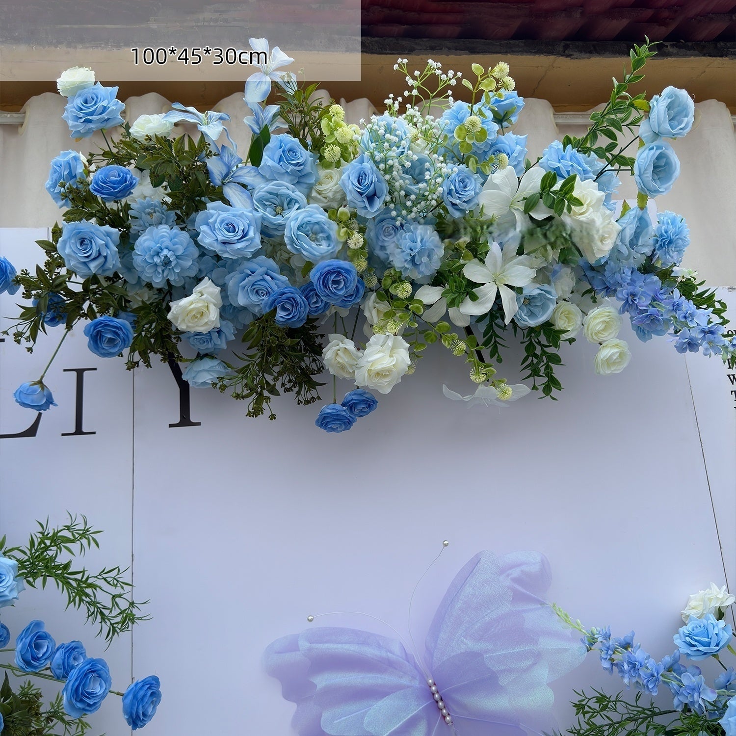 Valar Flower Blue Austin Rose & Orchid Aisle Floral Set for Wedding Ce