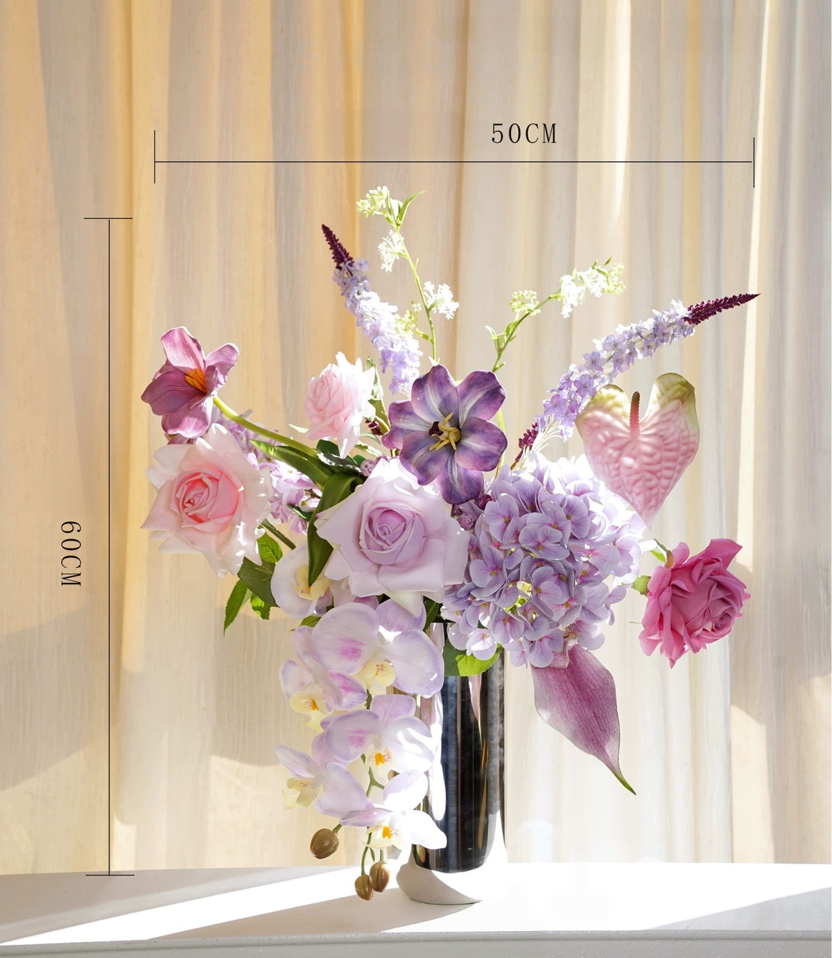 ValarFlower Lavender Pink Artificial Flower Arrangement, Romantic Orchid Rose Floral Decor for Wedding and Home VB-303