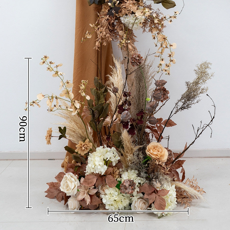 エレガントな青と白の花柄ウェディングアーチ、人工花のアレンジメント