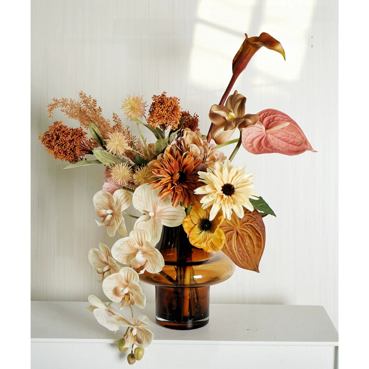 Arreglo de Ramo Floral con Tema Elegante de Otoño | Flores Artificiales de Lujo para Boda y Decoración Interior del Hogar VB-113 (Sin Jarrón)