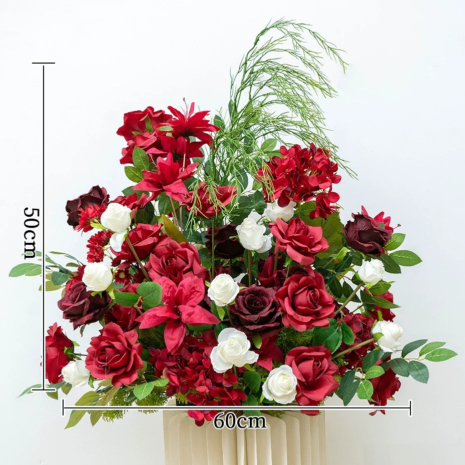 ValarFlower Burgundy Red Wedding Flowers, Artificial Floral Arrangement Set for Ceremony Decor FA-380