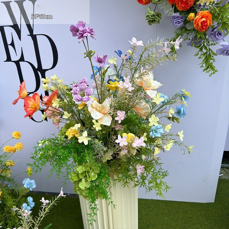 Configuración de flores artificiales inspiradas en la primavera – Conjunto de flores artificiales azules y amarillas para eventos FA-264