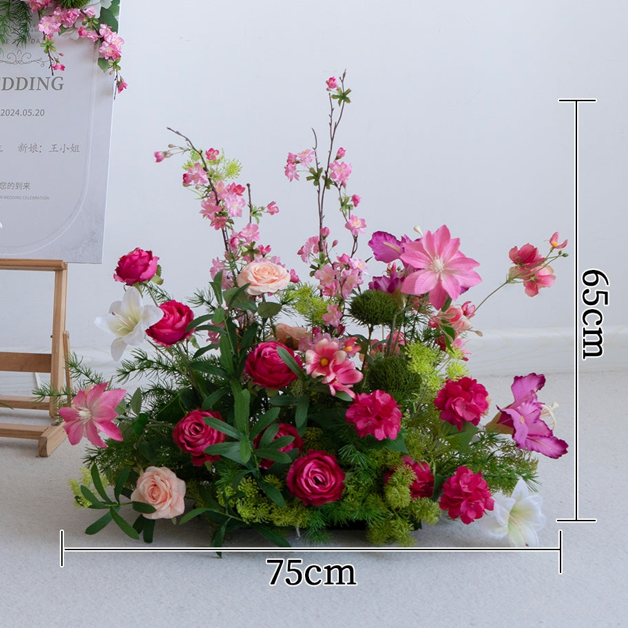 エレガントな青と白の花柄ウェディングアーチ、人工花のアレンジメント