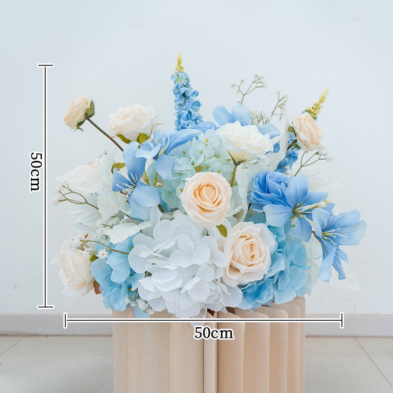 ValarFlower Luxury Artificial Wedding Floral Installation Set, Blue & White Faux Flower Decor, Ceremony Backdrop Arrangement, Event Venue Decoration FA-356