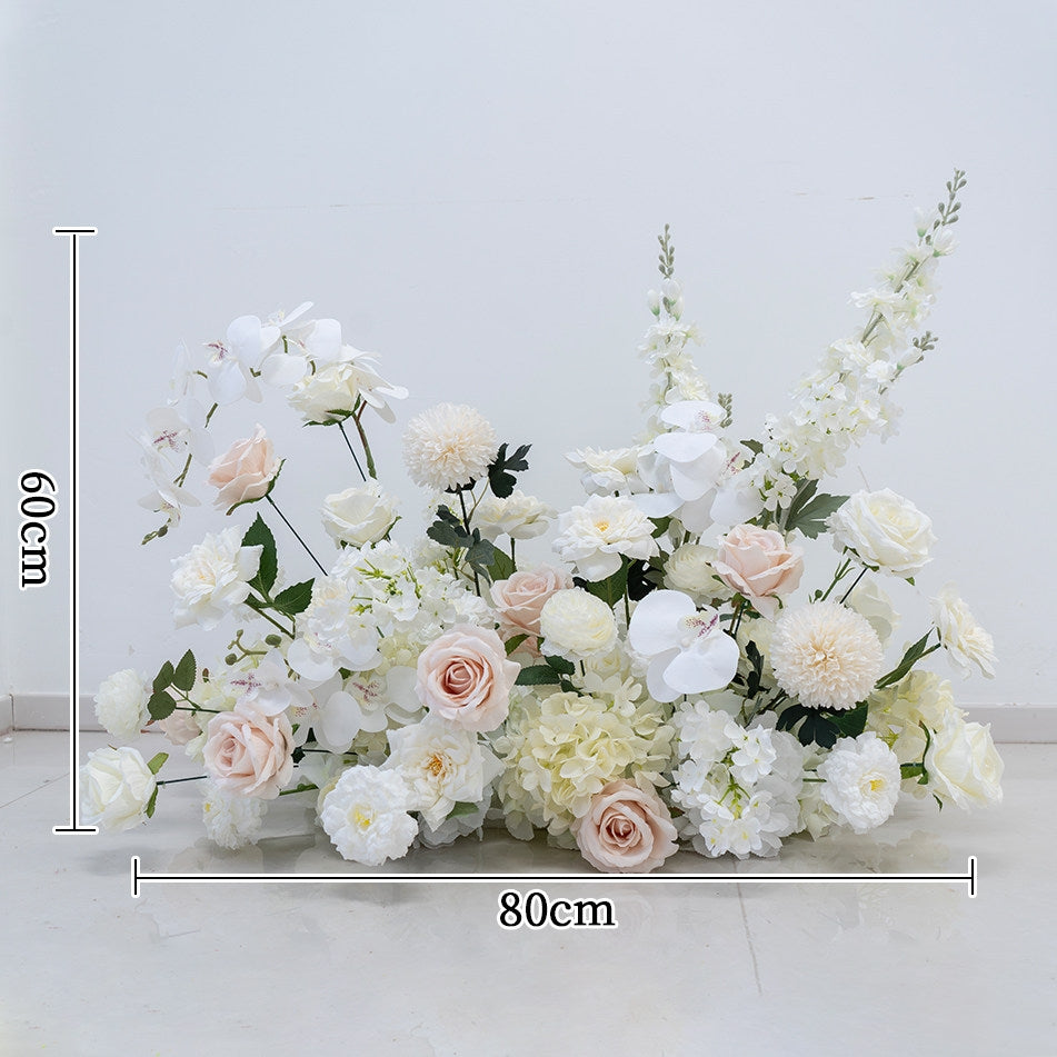 エレガントな青と白の花柄ウェディングアーチ、人工花のアレンジメント
