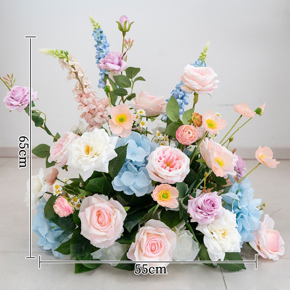 ValarFlower Pink Blue Artificial Floral Wedding Arrangement Set, Faux Flower Decor for Ceremony Aisle, Welcome Area, Outdoor Wedding & Party Event FA-352