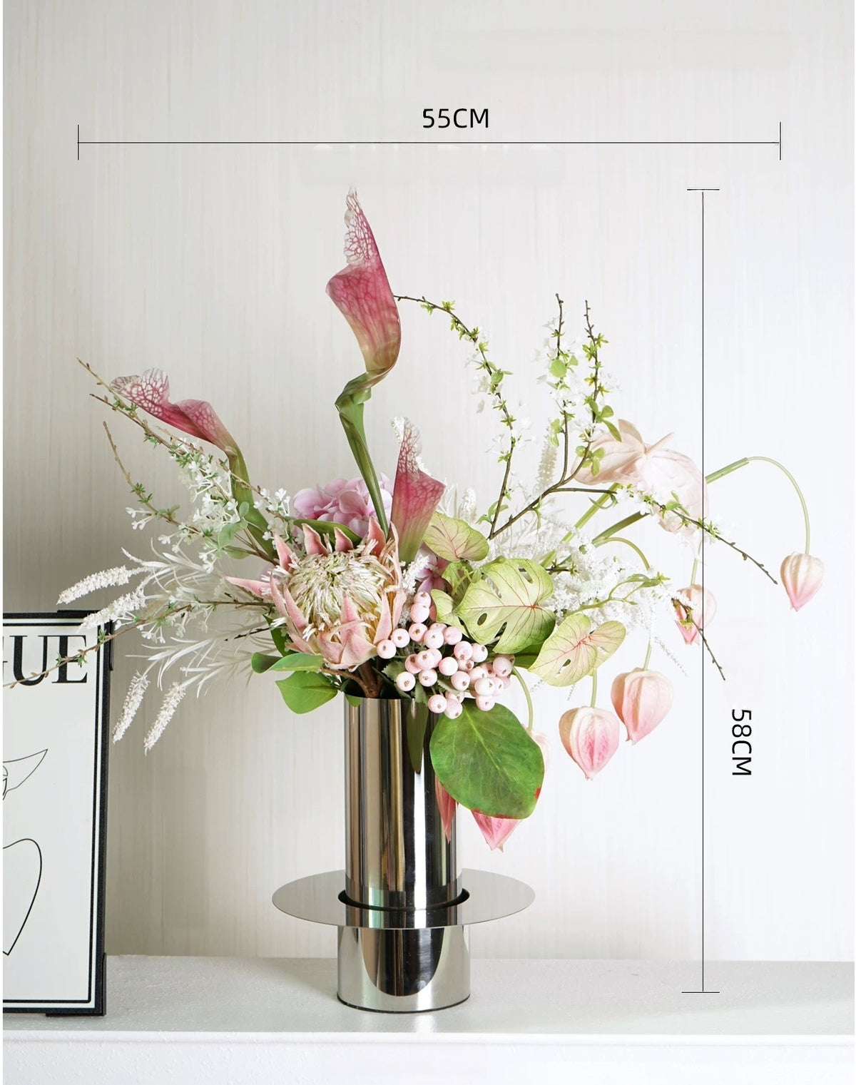 ValarFlower Soft Pink Artificial Flower Arrangement, Dreamy Anthurium Floral Decor for Wedding and Home VB-300