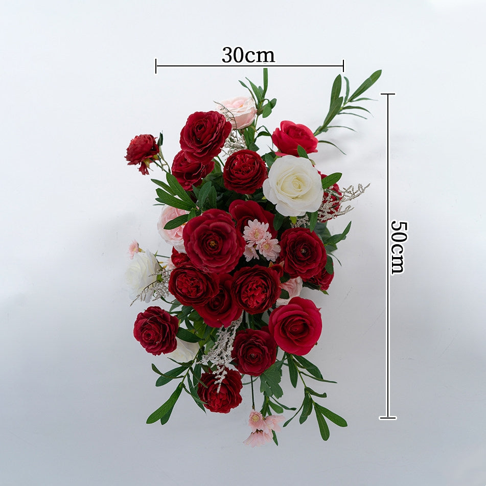 Valar Flower Red Rose Floral Wedding Arch – Luxury Faux Flower Arch for Ceremony & Event Backdrop FA-314