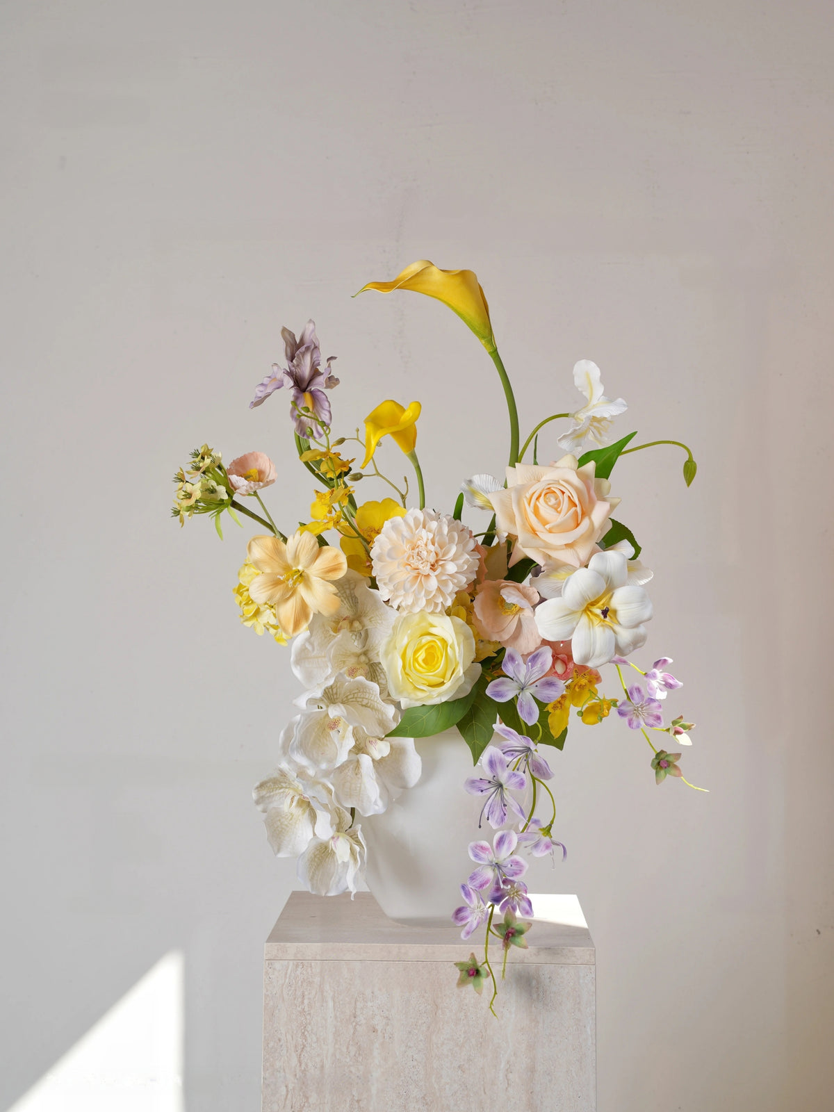 ValarFlower Yellow Ivory Artificial Flower Arrangement, Soft Orchid Rose Floral Decor for Wedding and Home VB-312