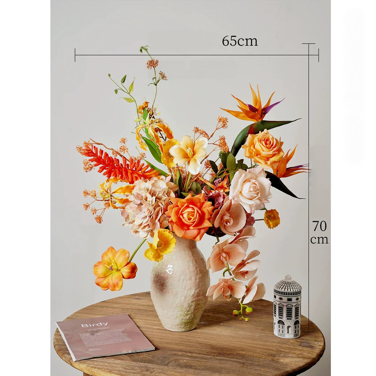 ValarFlower Golden Orange Artificial Flower Arrangement, Tropical Orchid Rose Floral Decor for Home and Event Styling VB-292