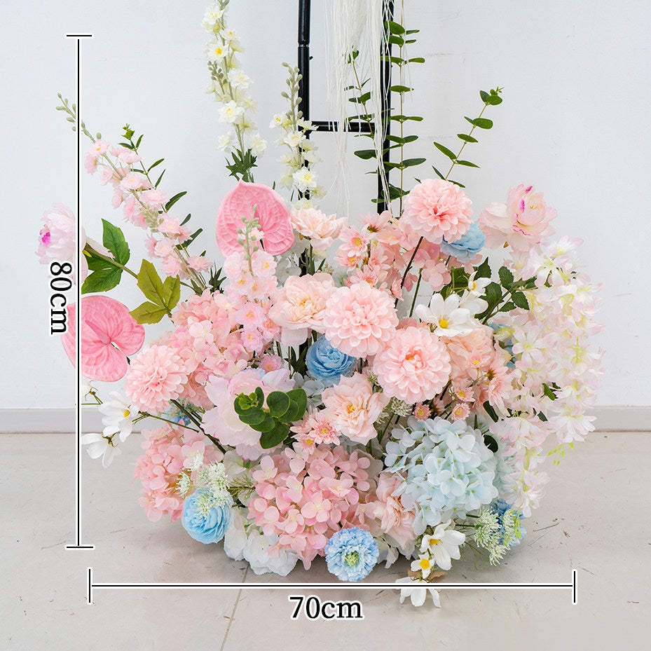 ValarFlower Luxury Artificial Wedding Arch Floral Installation, Pastel Pink & Blue Faux Flower Ceremony Backdrop, Garden Party Decor, Event Entrance Decoration with Floral Arrangements FA-358