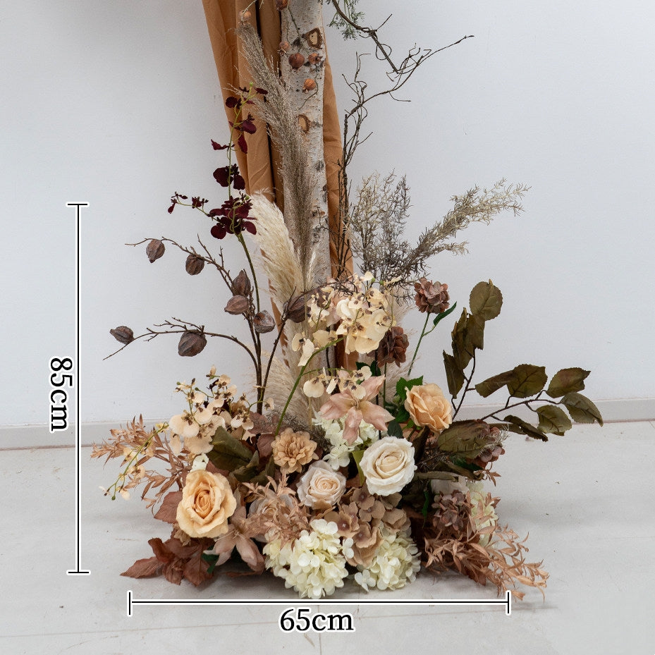 エレガントな青と白の花柄ウェディングアーチ、人工花のアレンジメント