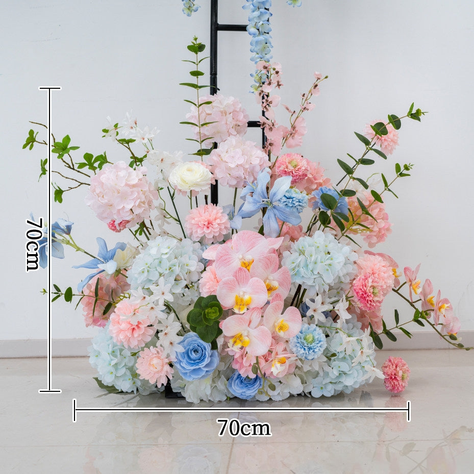 ValarFlower Luxury Artificial Wedding Arch Floral Installation, Pastel Pink & Blue Faux Flower Ceremony Backdrop, Garden Party Decor, Event Entrance Decoration with Floral Arrangements FA-358