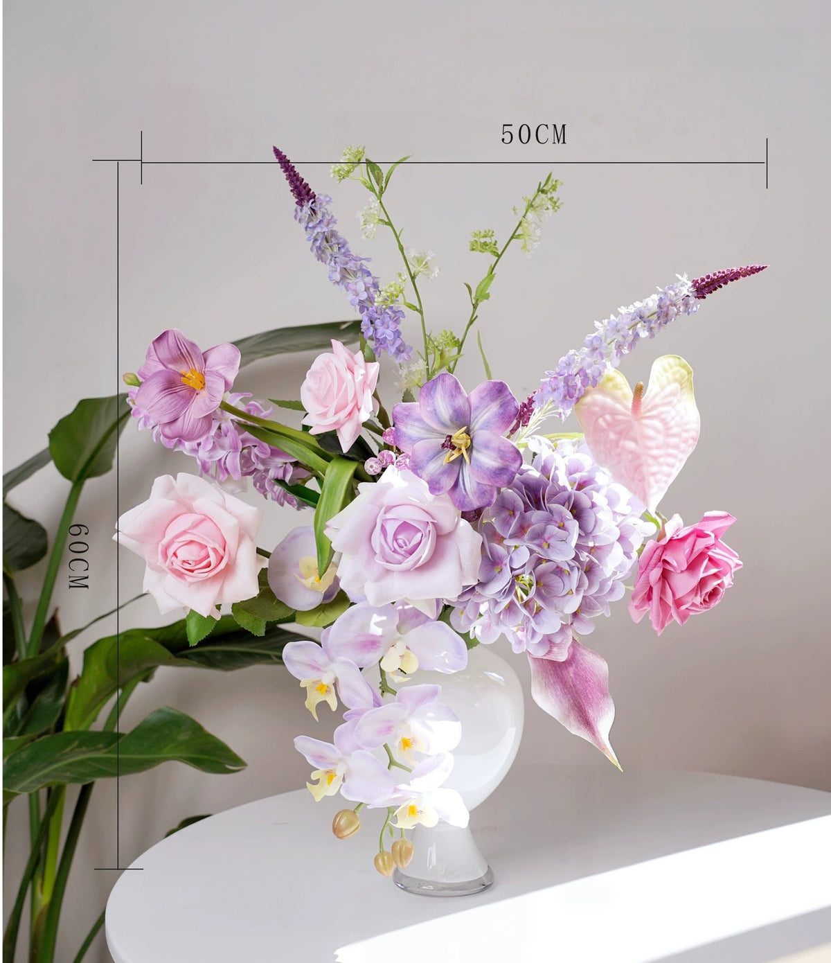 ValarFlower Lavender Pink Artificial Flower Arrangement, Romantic Orchid Rose Floral Decor for Wedding and Home VB-303