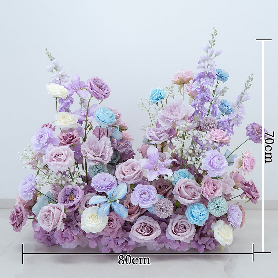 Corredor de mesa floral falso en tonos malva romántico y rubor, flores elegantes en cascada para ocasiones especiales FA-238