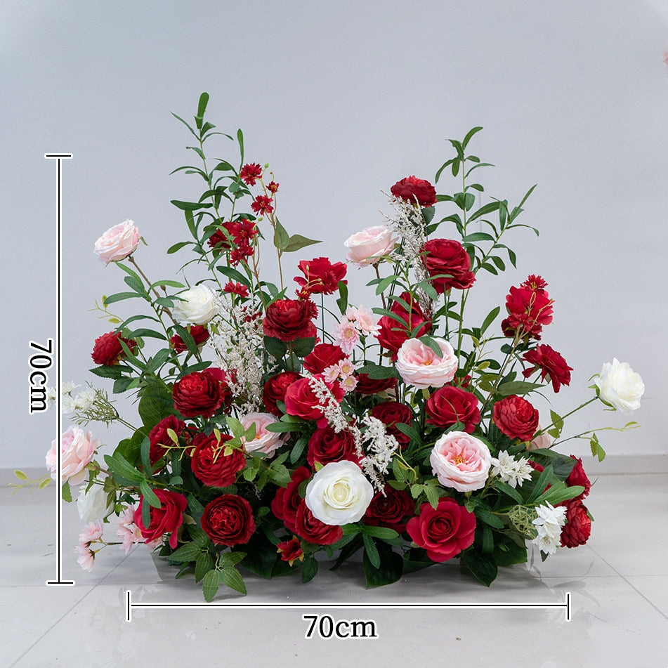 Valar Flower Red Rose Floral Wedding Arch – Luxury Faux Flower Arch for Ceremony & Event Backdrop FA-314