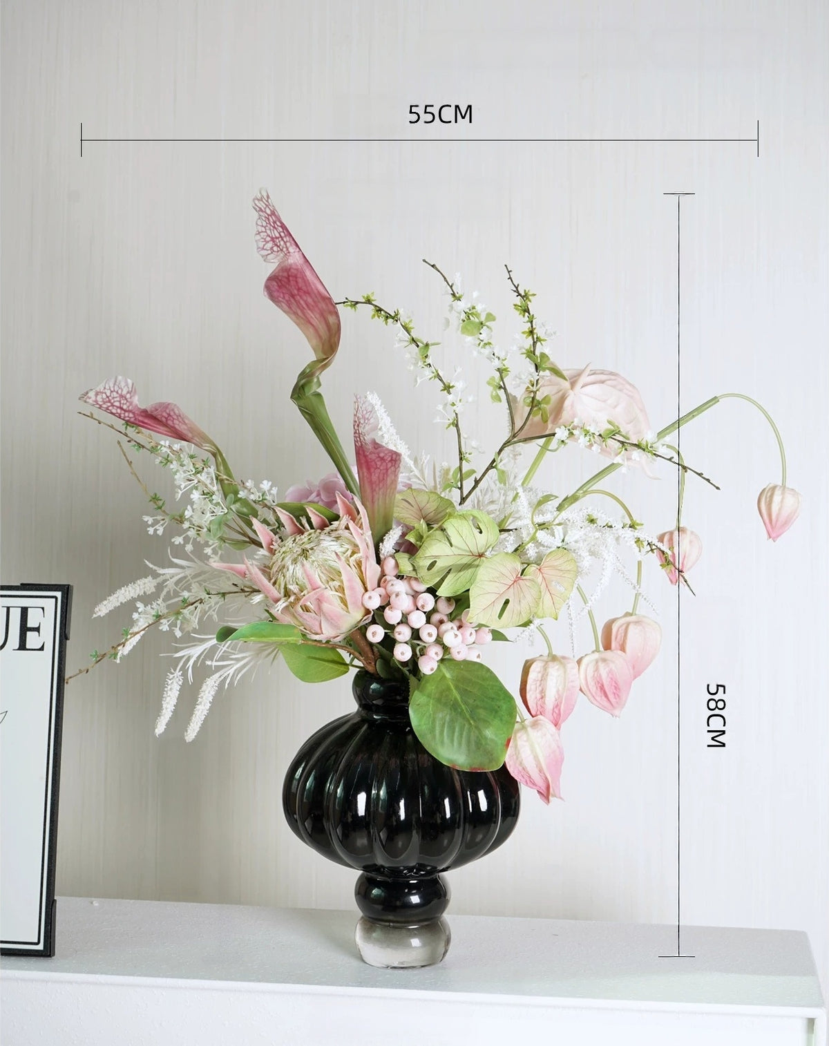 ValarFlower Soft Pink Artificial Flower Arrangement, Dreamy Anthurium Floral Decor for Wedding and Home VB-300