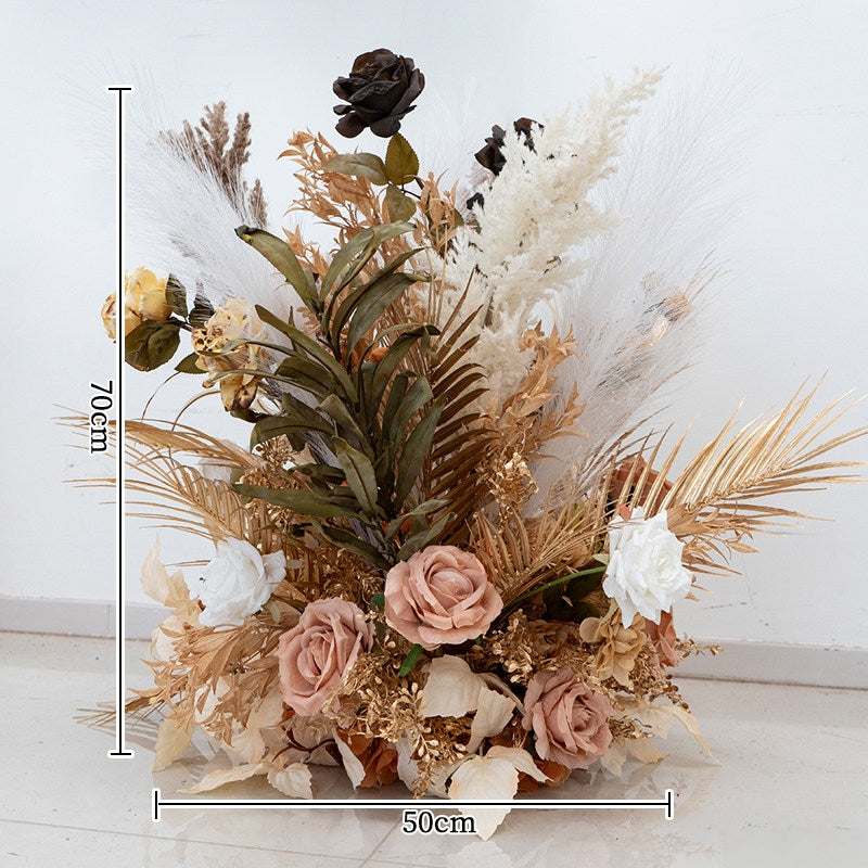エレガントな青と白の花柄ウェディングアーチ、人工花のアレンジメント、セレモニーバックドロップ＆イベント装飾 FA-211
