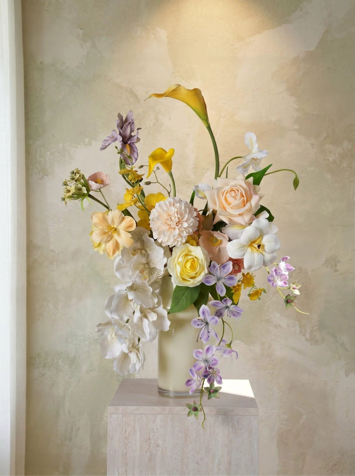 ValarFlower Yellow Ivory Artificial Flower Arrangement, Soft Orchid Rose Floral Decor for Wedding and Home VB-312