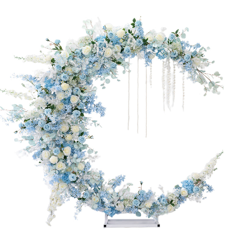 Romantic Crescent Wedding Arch, Artificial Floral Backdrop, Elegant Ceremony Decor & Event Display VA-319